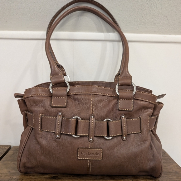 Guy Laroche Leather Handbag Chocolate Brown Leather Shoulder bag - Picture 1 of 16